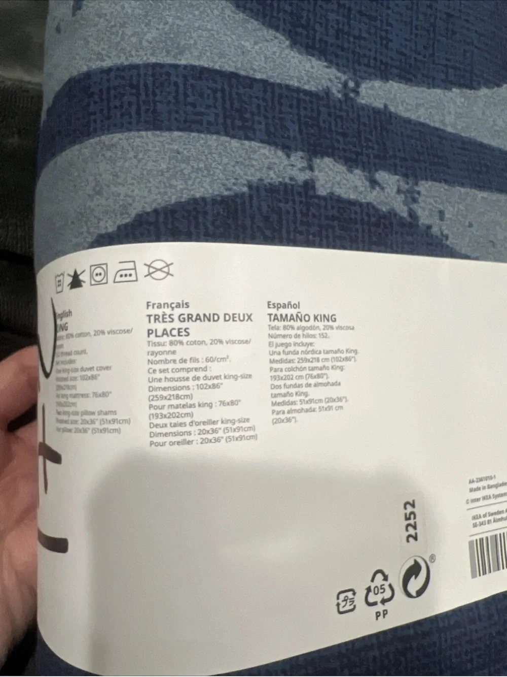 Ikea JORDRANUNKEL King Duvet Cover & 2 Pillowcases Bed Set Dark Blue Circles